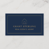 Navy Blue Gold Real Estate Agent Photo 名刺 (正面)
