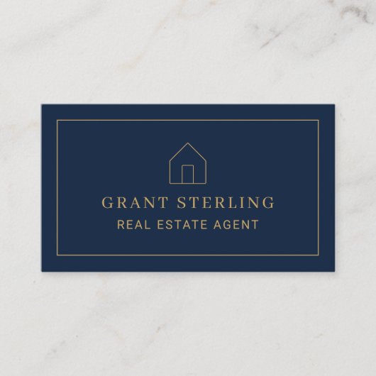 Navy Blue Gold Real Estate Agent Photo 名刺 (正面)