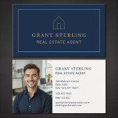 Navy Blue Gold Real Estate Agent Photo 名刺