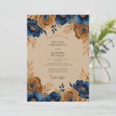 Navy Blue Gold Regal Rustic Wedding 招待状 (スタンド正面)
