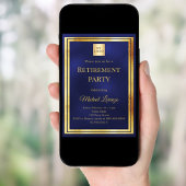 Navy blue gold retirement party business logo 招待状