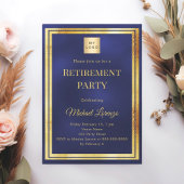 Navy blue gold retirement party business logo 招待状