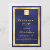 Navy blue gold retirement party business logo 招待状 (正面)