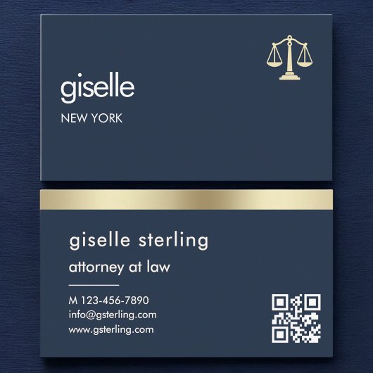 Navy Blue Gold Scales of Justice Attorney at Law 名刺
