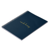 Navy Blue Gold Script  | Stylish Monogram Modern ノートブック (左側)