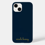 Navy Blue Gold Script  | Stylish Monogram Modern Case-Mate iPhoneケース (裏面)