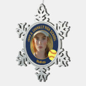 Navy Blue Gold Softball Player Photo High School スノーフレークピューターオーナメント (右)