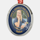 Navy Blue Gold Tennis Player Photo Christmas Gift メタルオーナメント (左)