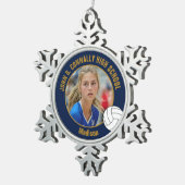 Navy Blue Gold Volleyball Player Photo High School スノーフレークピューターオーナメント (右)