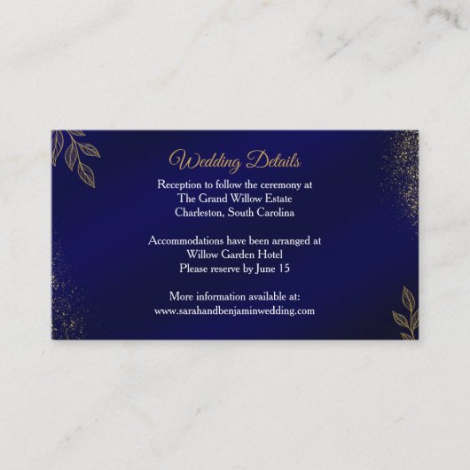 Navy Blue Gold Wedding Details Enclosure Card エンクロージャーカード (正面)