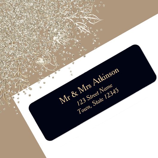 Navy Blue Gold Wedding Return Address ラベル