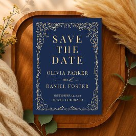 Navy Blue Gold Wedding Save the Date セーブザデート