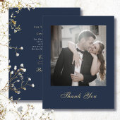 Navy Blue Gold White Script Thank You Wedding  招待状