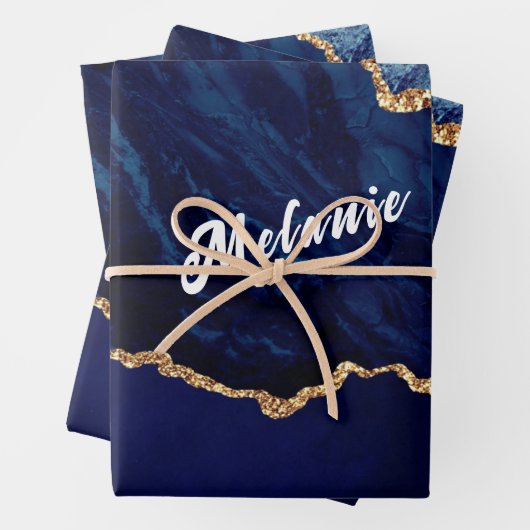 Navy Blue Gold Wrapping Paper Sheets Custom Name ラッピングペーパーシート (インサイチュ)