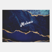 Navy Blue Gold Wrapping Paper Sheets Custom Name ラッピングペーパーシート (正面)