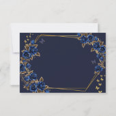 Navy Blue Golden Roses Tiara Quinceañera 出欠カード (裏面)