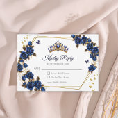 Navy Blue Golden Roses Tiara Quinceañera 出欠カード