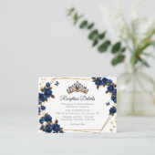 Navy Blue Golden Tiara Roses Butterfly Quinceañera エンクロージャーカード (スタンド正面)