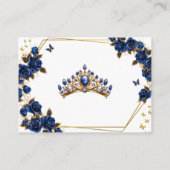 Navy Blue Golden Tiara Roses Butterfly Quinceañera エンクロージャーカード (裏面)