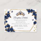 Navy Blue Golden Tiara Roses Butterfly Quinceañera エンクロージャーカード (正面)