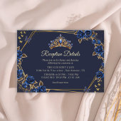 Navy Blue Golden Tiara Roses Quinceañera エンクロージャーカード