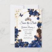 Navy Blue Golden Tiara Roses  Quinceañera セーブザデート (正面)