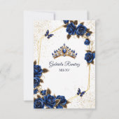 Navy Blue Golden Tiara Roses  Quinceañera セーブザデート (裏面)