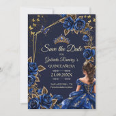 Navy Blue Golden Tiara Roses  Quinceañera セーブザデート (正面)
