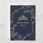 Navy Blue Golden Tiara Roses  Quinceañera セーブザデート (裏面)
