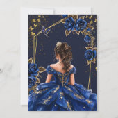 Navy Blue Golden Tiara Roses Quinceañera 招待状 (裏面)