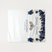 Navy Blue Golden Tiara Roses Quinceañera Backdrop タペストリー (正面(横))