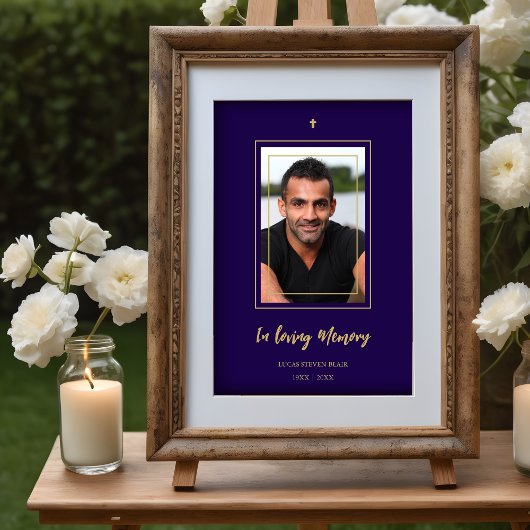 Navy Blue & Golden Traditional Elegant Funeral ポスター