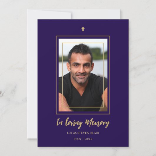 Navy Blue & Golden Traditional Elegant Funeral  招待状 (正面)