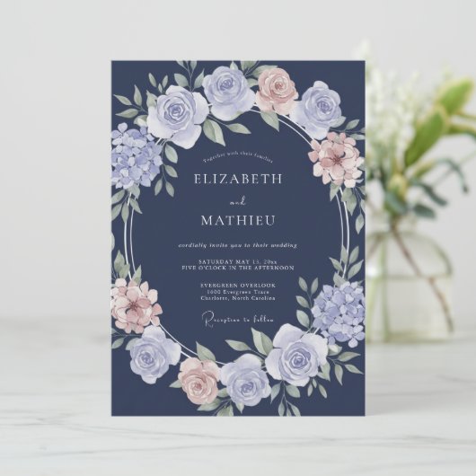 Navy Blue Graceful Classic Wedding 招待状 (スタンド正面)