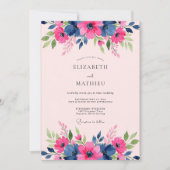 Navy Blue Gracious Spring Wedding 招待状 (正面)