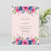 Navy Blue Gracious Spring Wedding 招待状 (スタンド正面)
