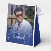 Navy Blue Gradient Photo Birthday Dinner フェイバーボックス (裏面サイド)