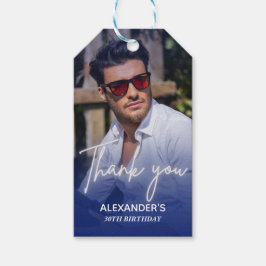Navy blue Gradient Photo Birthday Thank you ギフトタグ