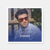 Navy Blue Gradient Photo Dinner Birthday スタンダードカクテルナプキン (正面)