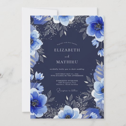 Navy Blue Grand Winter Wedding 招待状 (正面)