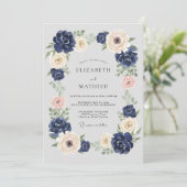 Navy Blue Grandiose Botanical Wedding 招待状 (スタンド正面)