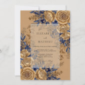 Navy Blue Grandiose Rustic Wedding 招待状 (正面)