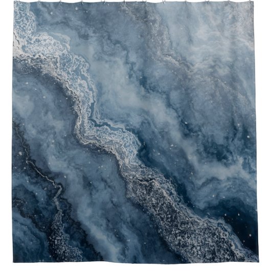 Navy Blue Gray Light Blue White Contemporary シャワーカーテン (正面)