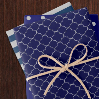 Navy Blue Gray Patterned Wrapping Paper Sheets ラッピングペーパーシート