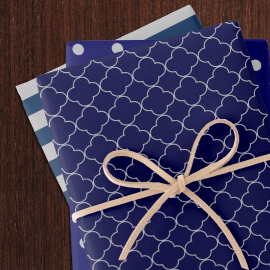 Navy Blue Gray Patterned Wrapping Paper Sheets ラッピングペーパーシート