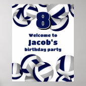 navy blue gray volleyballs birthday party welcome ポスター (正面)