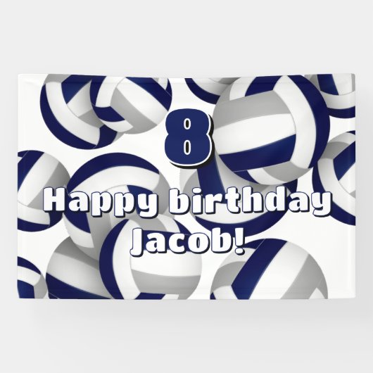 navy blue gray volleyballs kids birthday party 横断幕 (横)