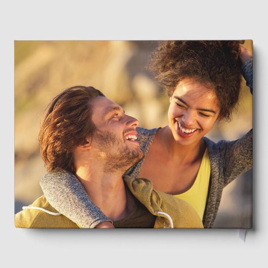 Navy Blue Greenery Floral Photo Wedding ゲストブック (裏面)