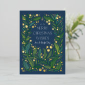 Navy Blue Greenery Wreath Merry Christmas 箔シーズンカード (立ち正面)