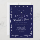 Navy Blue Hand Drawn Baptism Invitation 招待状 (正面)